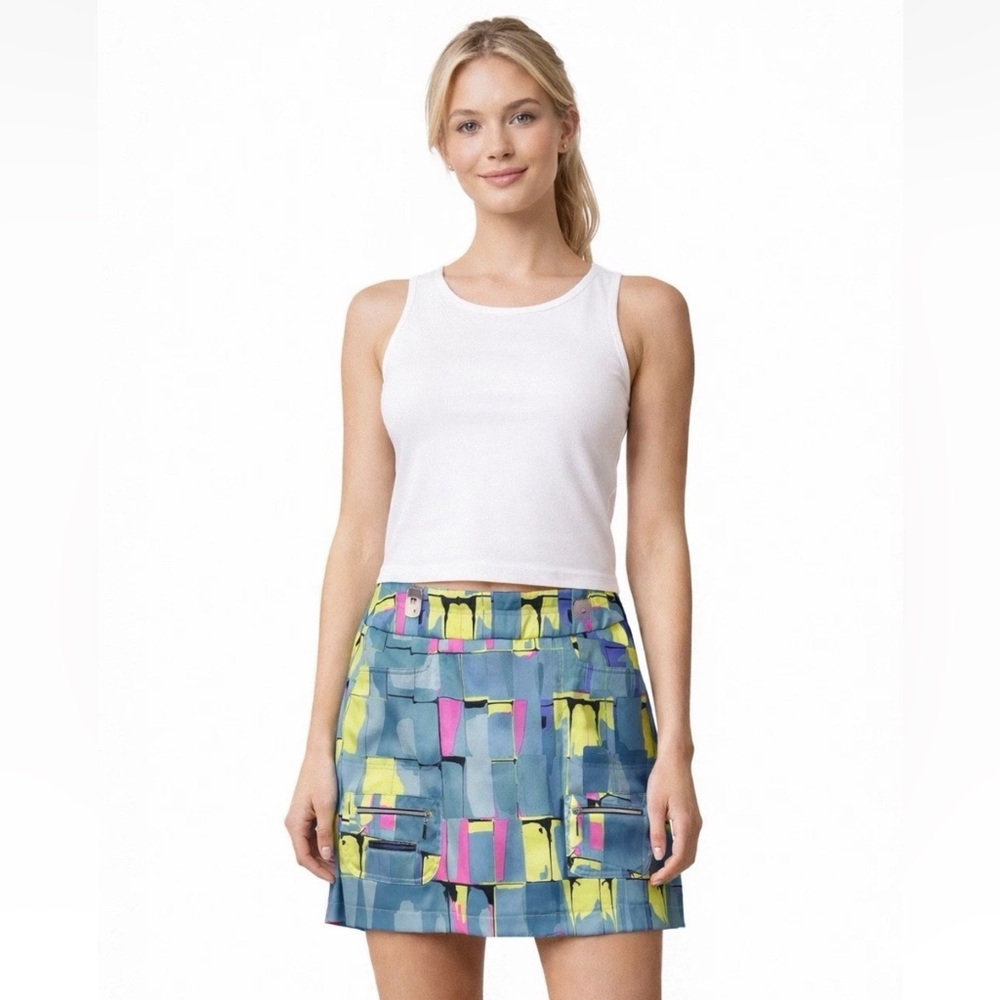 Jamie Sadock Skort Skirt Neon Abstract Print Women's Size 10 Cargo Pockets